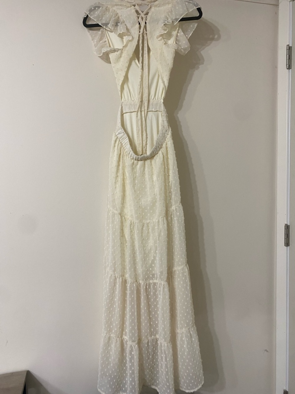 Altar'd State open back Ivory Swiss Dot Tiered Maxi Dress - Picture 3 of 4